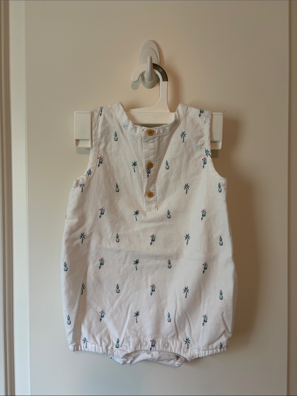 Janie and Jack White Tank Romper with Green Palm & Pineapple Print